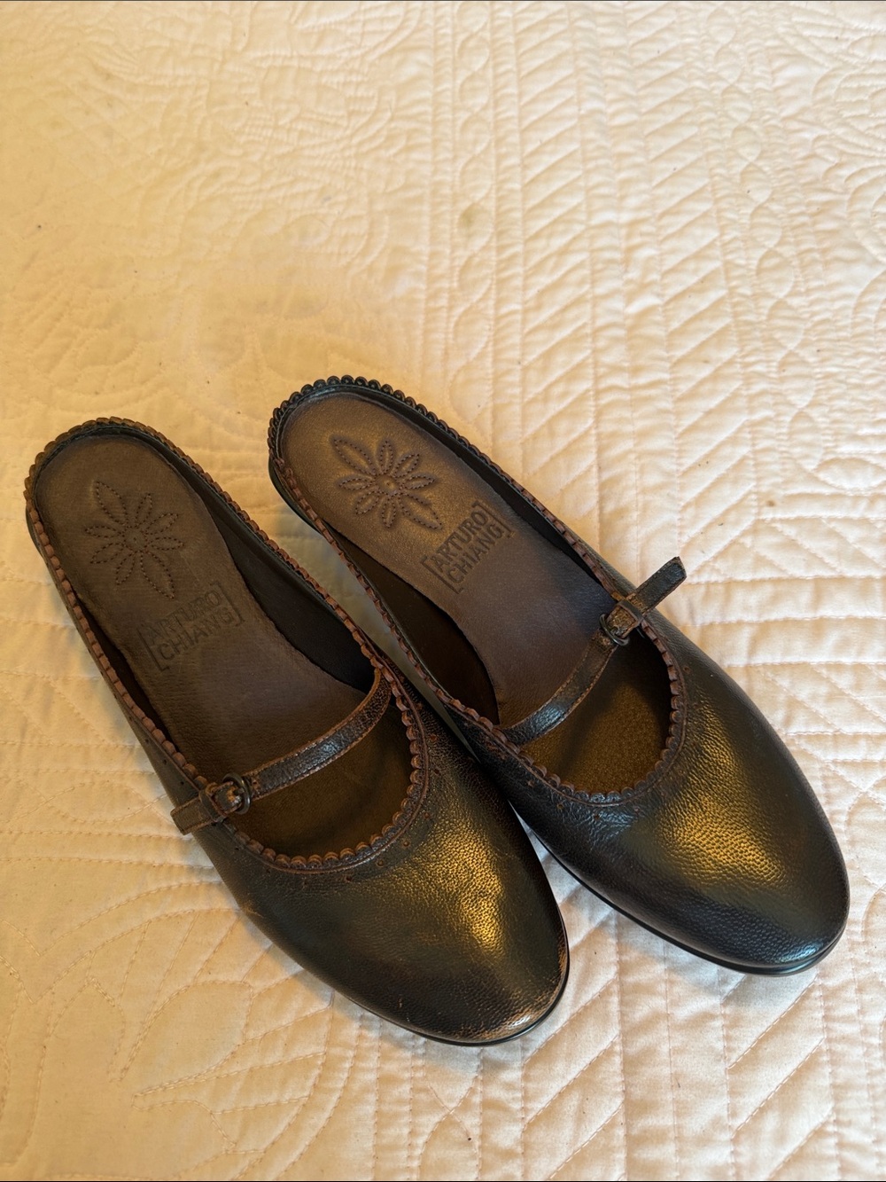 Brown Leather Mary Jane mules